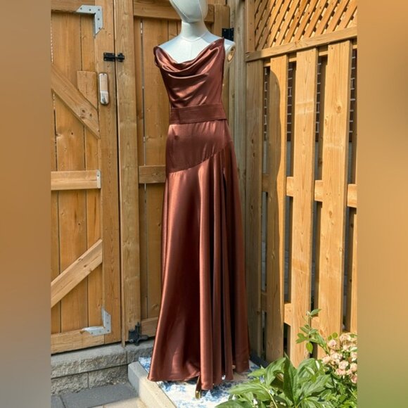 🆕 BRONX & BANCO 🧿 NWOT Leo Chocolate Brown Silk-Blend Maxi Dress, Sz M US 6 - Picture 11 of 15